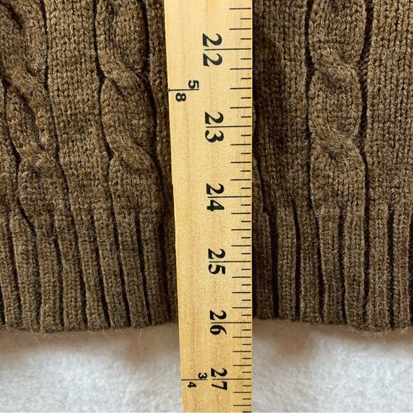 Womens Cable Knit Shawl Collar Sweater Sz L Brown Heritage Preppy Fisherman - Picture 6 of 8